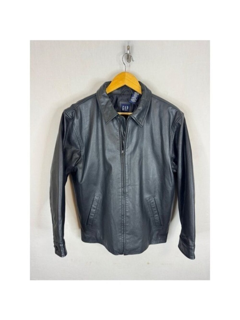 Vintage 90s Gap Kids Black Genuine Leather Zip Up Jacket Quilted Lining XXL